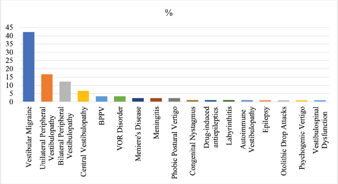 Distribution of the disorders causing vertigo in the study participants. BPPV, benign paroxysmal positional vertigo; VOR, vestibulo-ocular reflex.