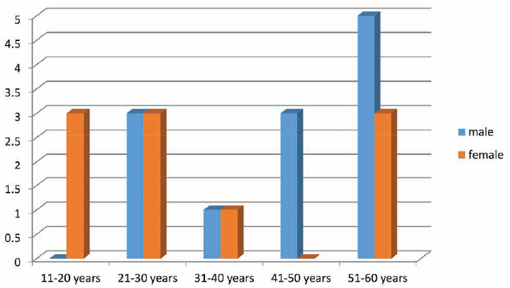 Bar diagram showing the age and sex distribution of patients