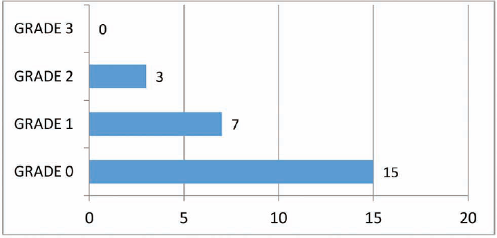 Postoperative mastoid cavity status at the end of first month as per the grading by Merchant et al